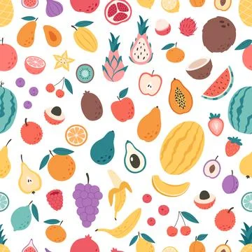 Fruits and berries seamless pattern. Иллюстрация