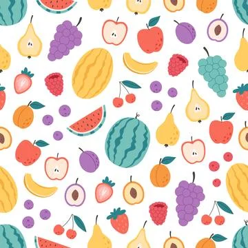 Fruits and berries seamless pattern. 스톡 일러스트