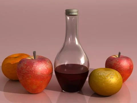 Fruits and bottle of wine Stock Illustration