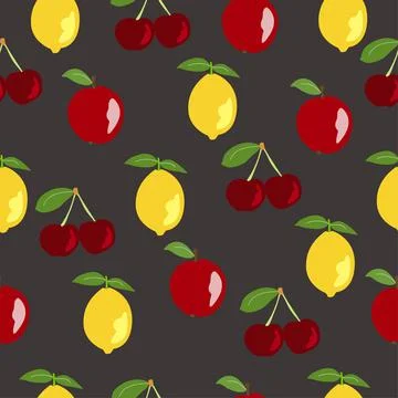 Fruits and citrus seamless pattern on dark background 스톡 일러스트