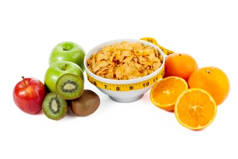 Fruits and corn flakes bowl Stock Photos