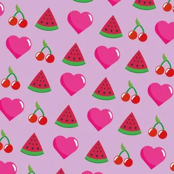 Fruits and hearts pattern. Vector Stock Illustration