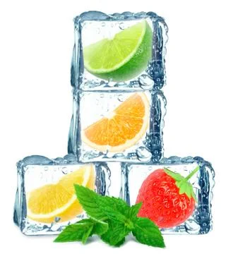 Fruits and ice cubes Stock Photos