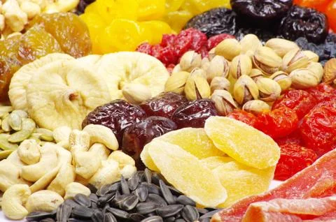Fruits and nuts Stock Photos