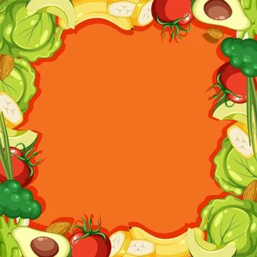 Fruits and Vegetable A-Frame Border Template on Orange Background Stock Illustration