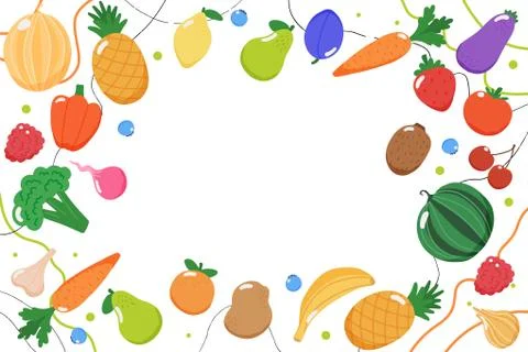 Fruits and vegetables background, vector illustration in flat style Ilustración de archivo