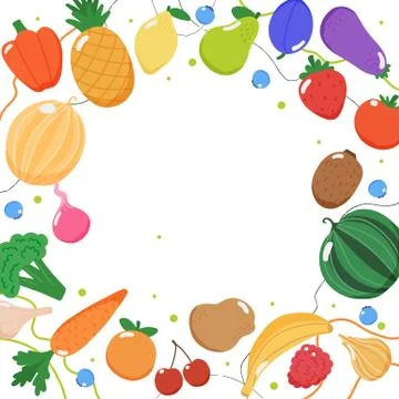 Fruits and vegetables background, vector illustration in flat style Illustration