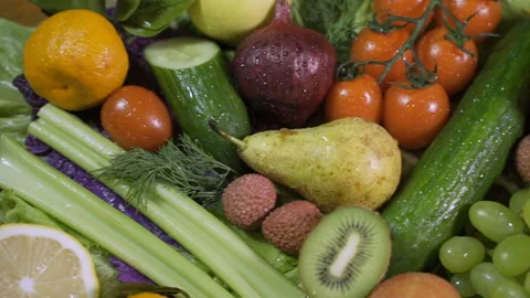 Fruits and Vegetables being splashed by water Stock Footage 124403467