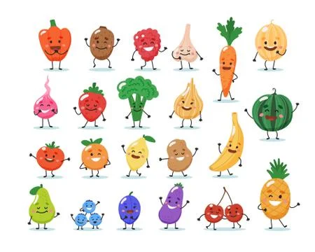 Fruits and vegetables characters. Vector illustration Illustration