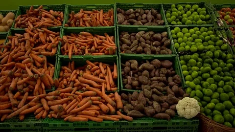 Fruits and vegetables displayed Stock Footage 79733639