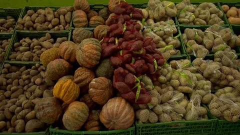 Fruits and vegetables displayed Stock Footage 79733691