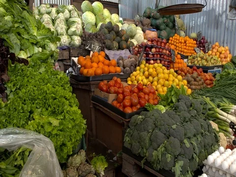 Fruits and vegetables displayed Stock Footage 79733788