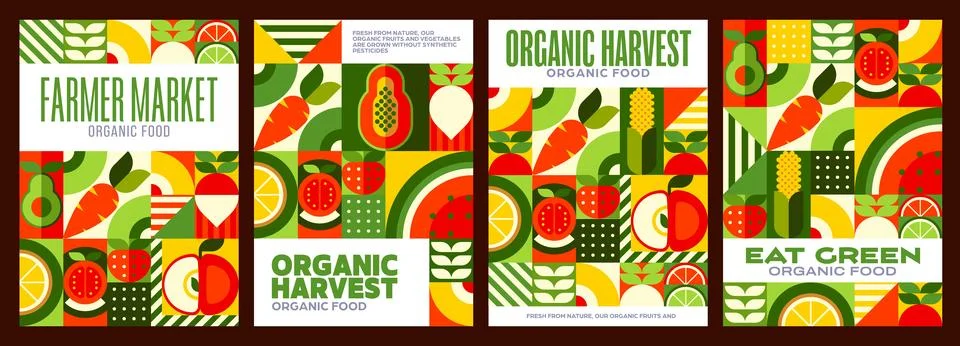 Fruits and vegetables geometric pattern posters Stock Illustration
