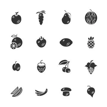 Fruits and vegetables icon set Stock Illustration