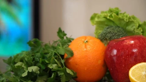 Fruits and Vegetables with Juice Stock Footage 86787626