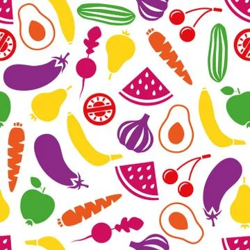 Fruits and vegetables seamless pattern Stock Illustration