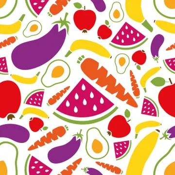 Fruits and vegetables seamless pattern Stock Illustration