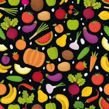 Fruits and vegetables, seamless pattern for your design Stock Illustration
