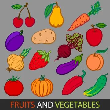 Fruits and vegetables. Set flat vector images Illustrazione stock