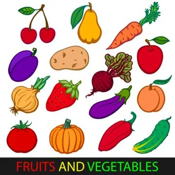Fruits and vegetables. Set flat vector images Stock Illustration