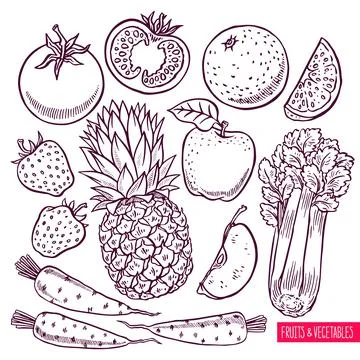 Fruits and vegetables set Ilustración de archivo