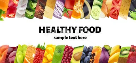 Fruits and vegetables in stripes collage PSD Template