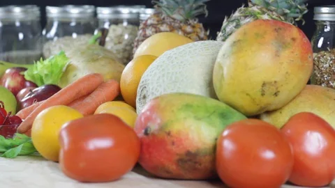 Fruits and vegetables on a table Stock-Footage 130059916