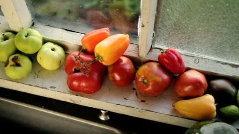 Fruits and vegetables on the table pan camera Stock-Footage 125084705