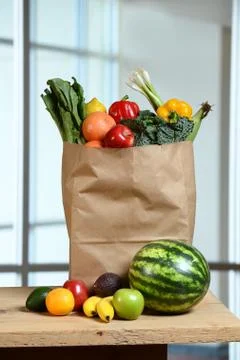 Fruits and Vegetables on Table Stock Photos