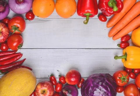 Fruits and vegetables on table- Stock Photos