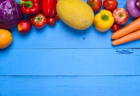 Fruits and vegetables on table Stock Photos