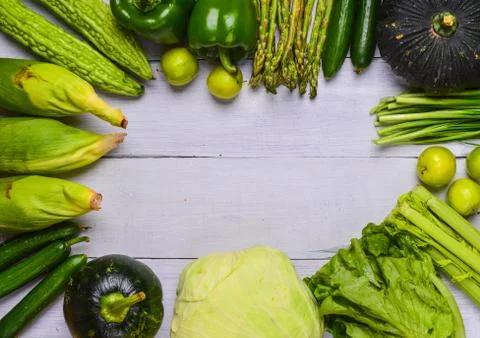 Fruits and vegetables on table 스톡 사진