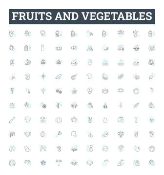 Fruits and vegetables vector line icons set. Fruit, Vegetable, Apple, Orange Stock Illustration
