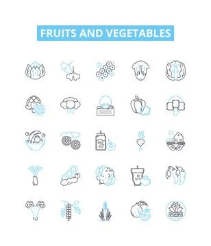 Fruits and vegetables vector line icons set. Fruit, Vegetable, Apple, Orange Stock Illustration