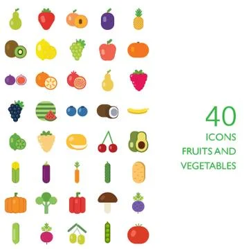 Fruits and vegetables vector set Stock Illustration