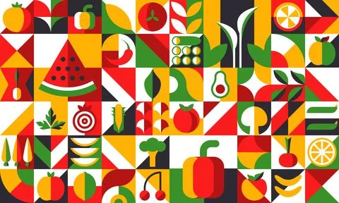 Fruits Bauhaus modern geometric pattern background Stock Illustration