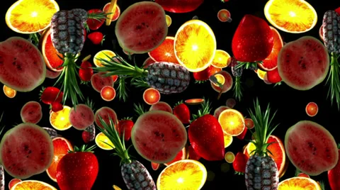 Fruits on a black background. 3D Stock Footage 33606160