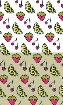 Fruits bright seamless pattern. Icons style lemon, strawberry, cherry, gray Stock Illustration