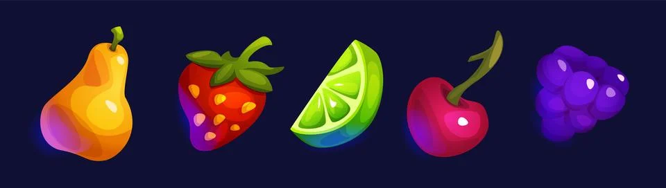 Fruits cartoon vector set for mobile game ui Stock Illustration