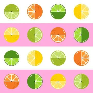 Fruits Citrus diversely vector pattern with duotone horizontal stripes Stock Illustration