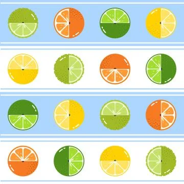 Fruits Citrus diversely vector pattern with duotone horizontal stripes Stock Illustration