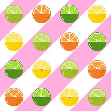 Fruits Citrus equally seamless vector pattern with duotone diagonal stripes Stock Illustration