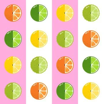 Fruits Citrus equally seamless vector pattern with duotone Vertical stripes Stock Illustration