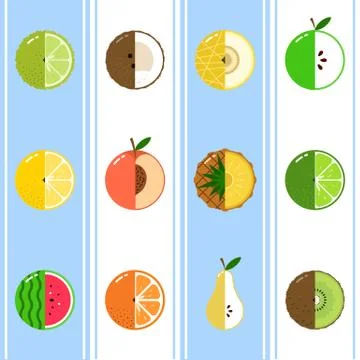 Fruits Citrus equally seamless vector pattern with duotone Vertical stripes Stock Illustration