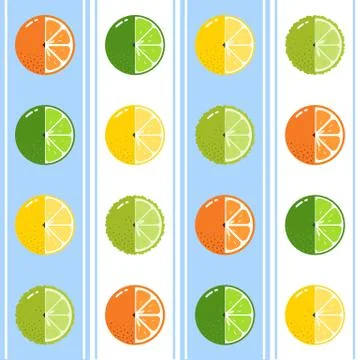 Fruits Citrus equally seamless vector pattern with duotone Vertical stripes Stock Illustration