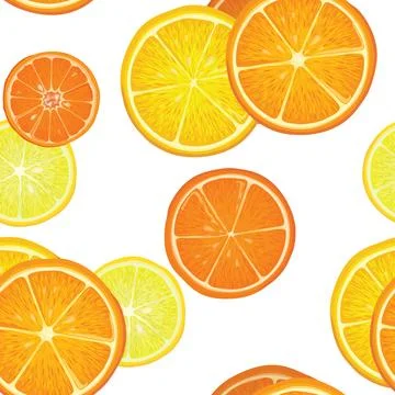 Fruits citrus pattern. Fresh slice orange, lemon lime grapefruit mandarin Stock Illustration
