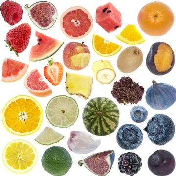 Fruits collage (icon size) isolated on white Stock Illustration