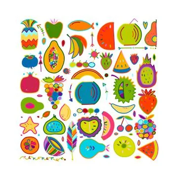 Fruits collection, creative background for your design Stock Illustration