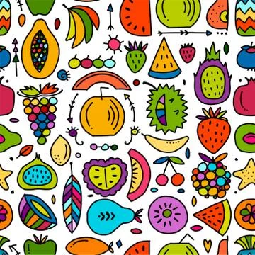 Fruits collection, creative seamless background for your design Illustrazione stock