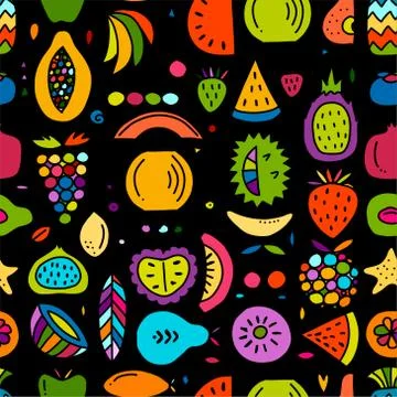 Fruits collection, creative seamless background for your design Stock Illustration
